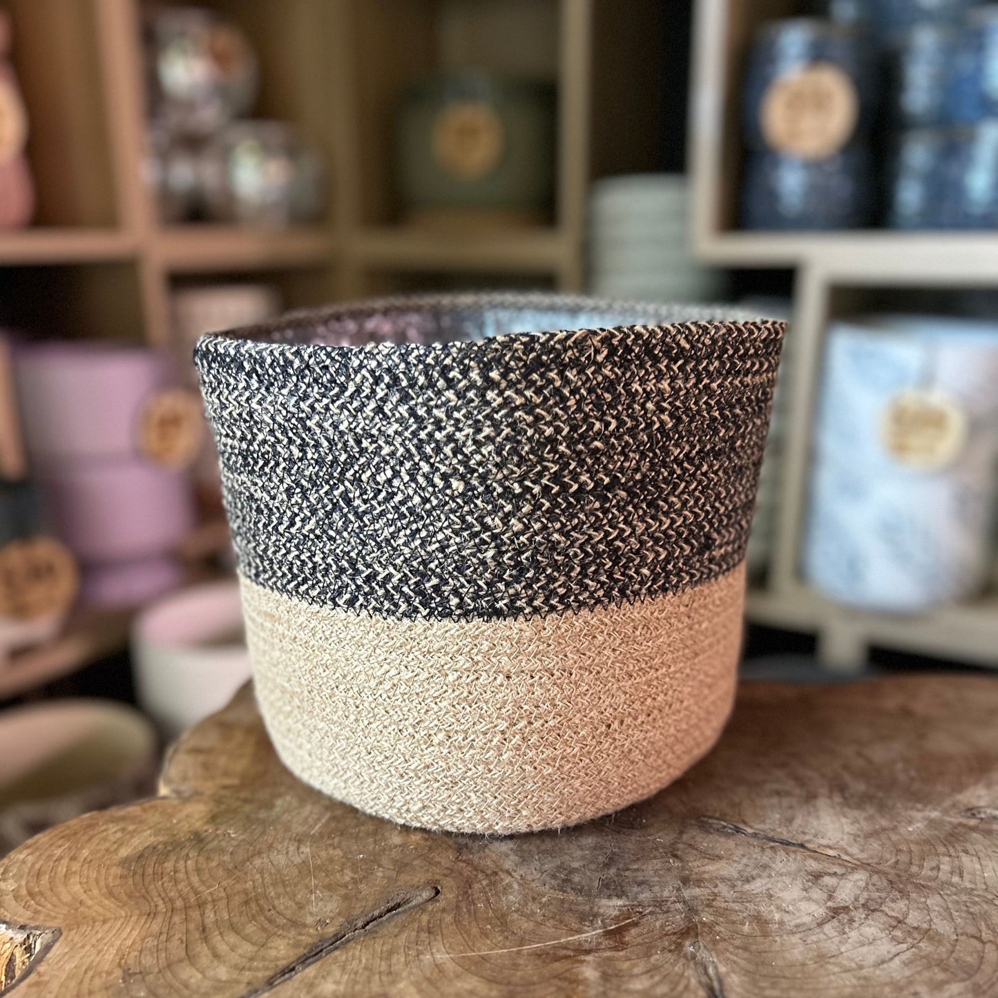Black Jute Basket 8"