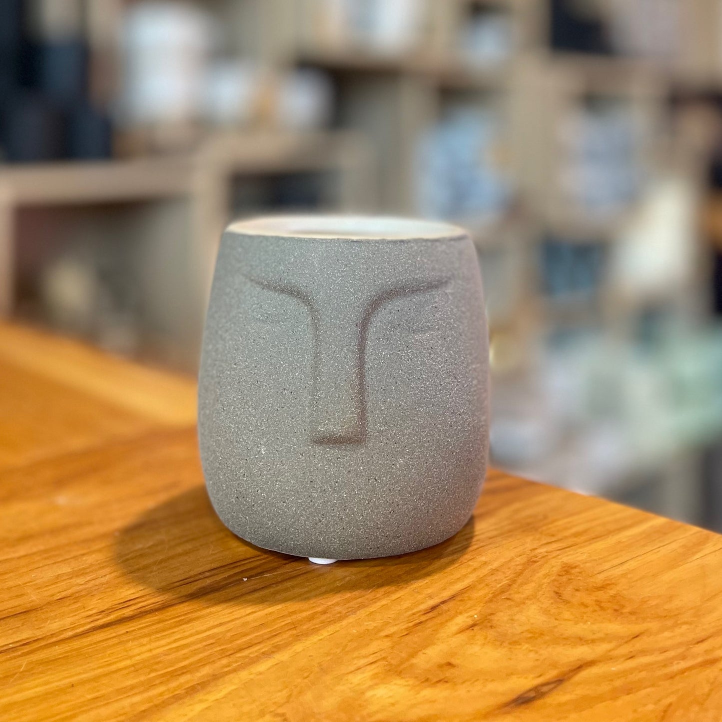 Grey Moai Face Pot 3”