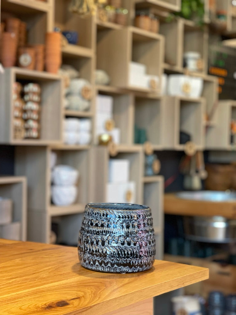 Fancy Blue Ceramic Pot 6"