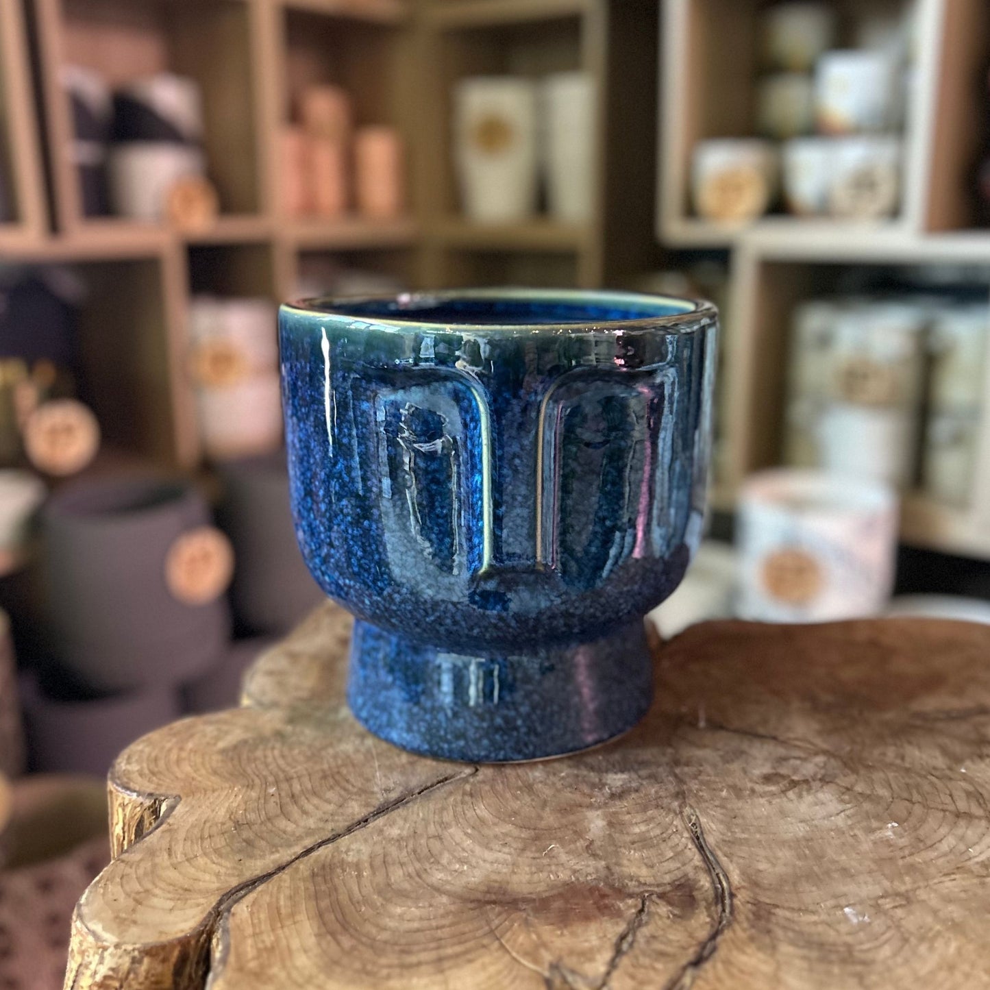 Blue Moai Face Pot 8”