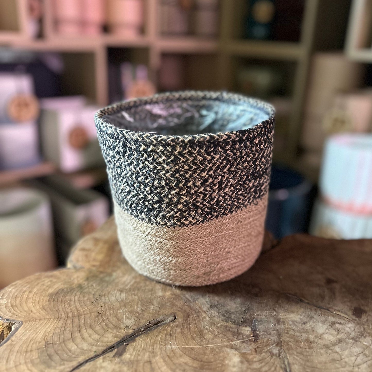 Black Jute Basket 6"