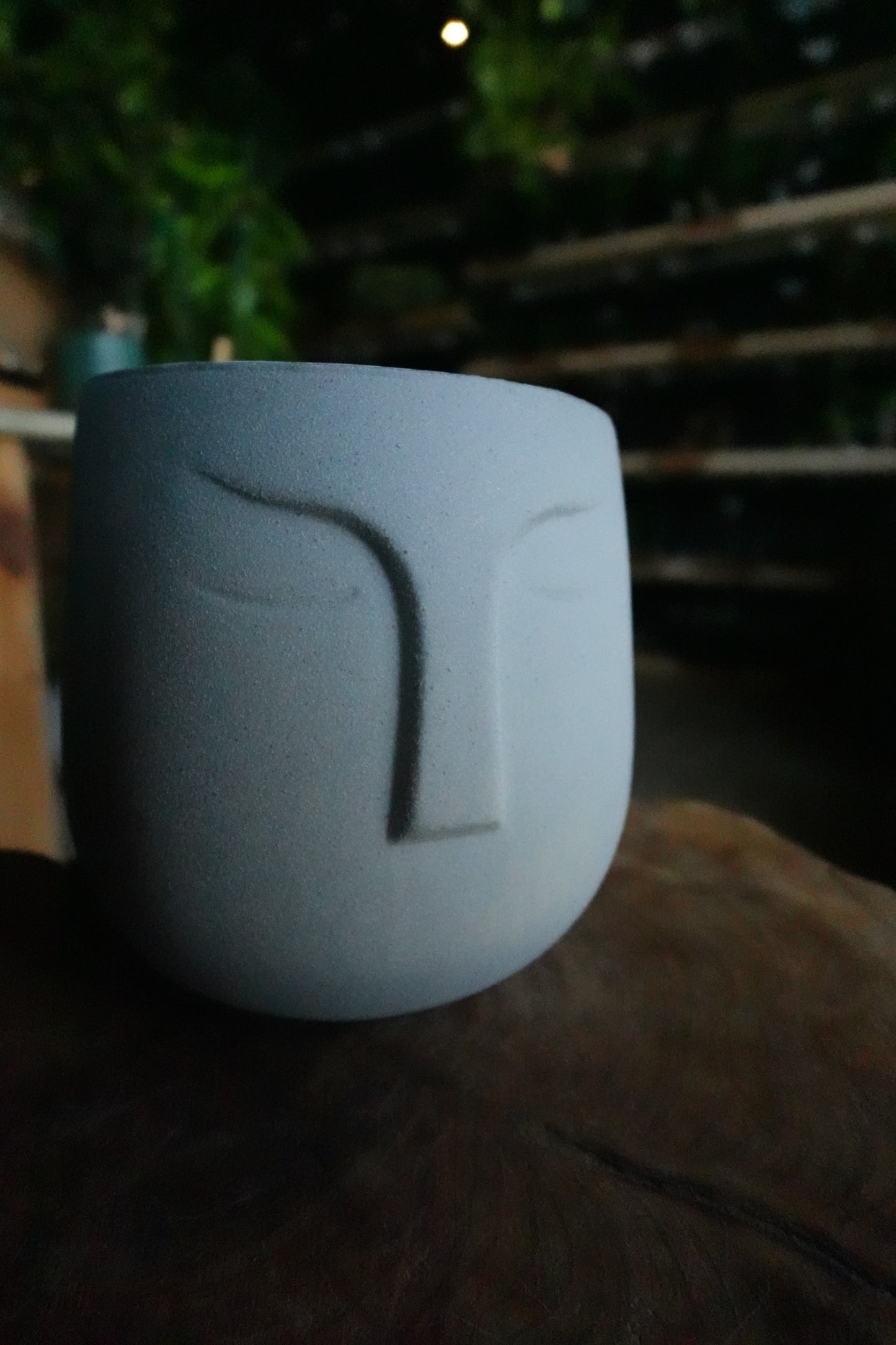 Grey Moai Face Pot 6"