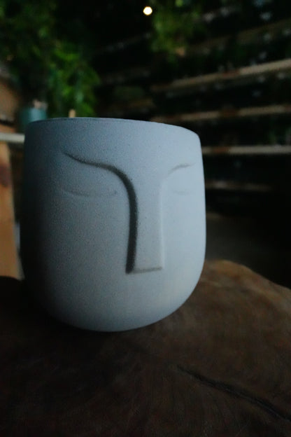 Grey Moai Face Pot 6"