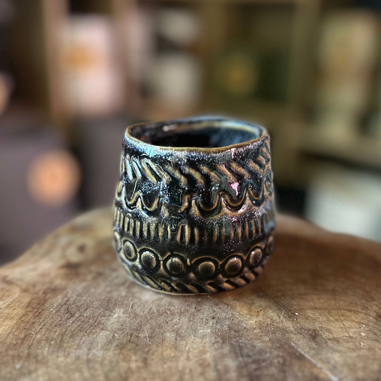 Fancy Blue Ceramic Pot 2.5”