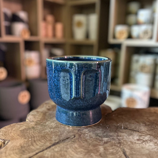 Blue Moai Face Pot 6”