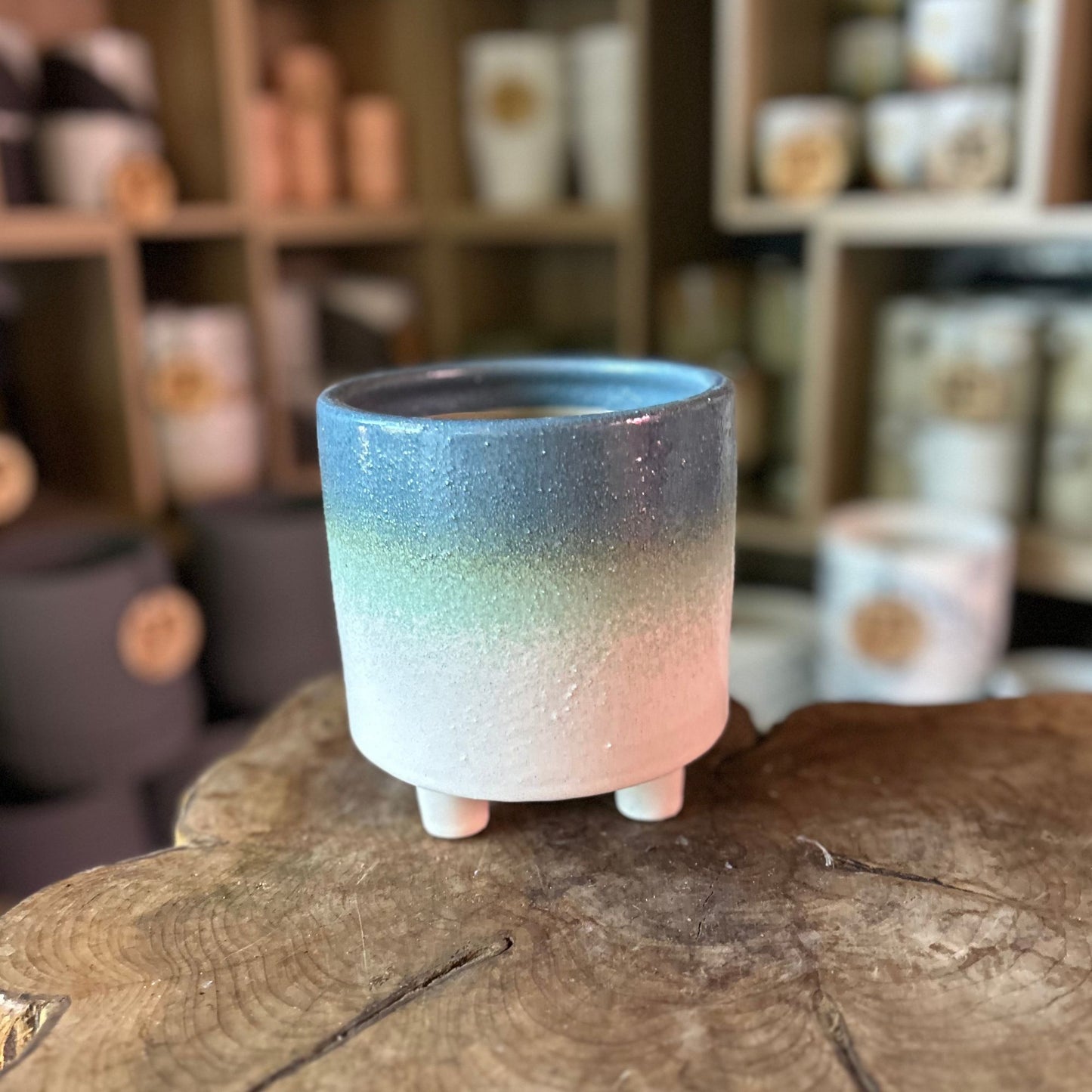Blue Drip Footed Pot 6"