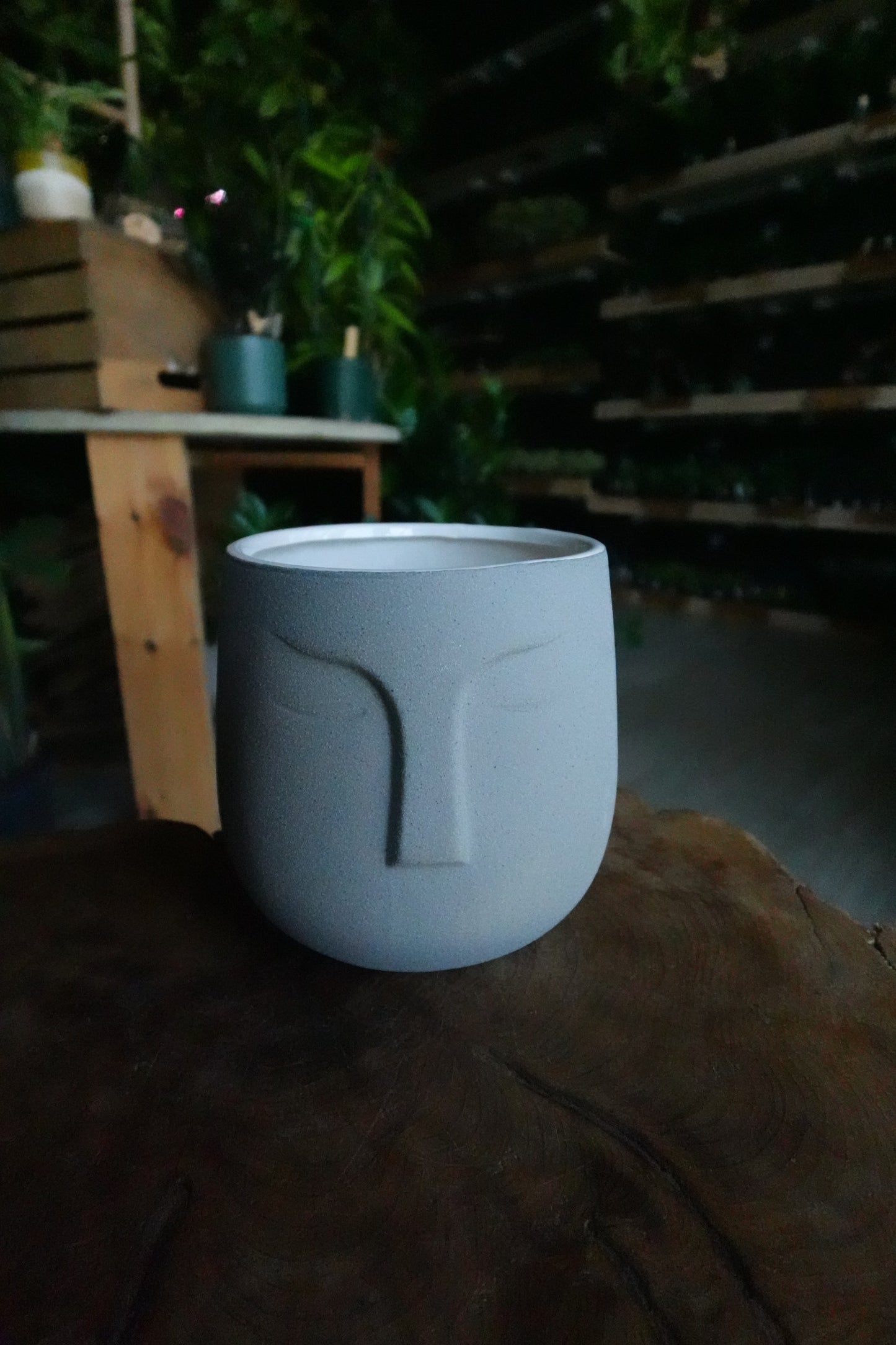Grey Moai Face Pot 6"