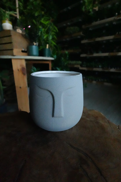Grey Moai Face Pot 6"
