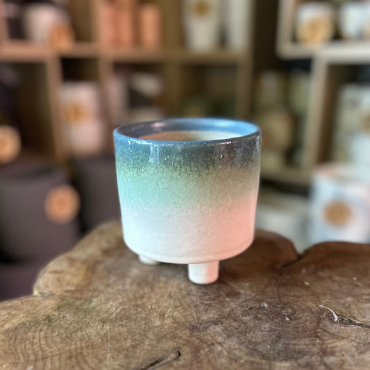 Blue Drip Footed Pot 4"