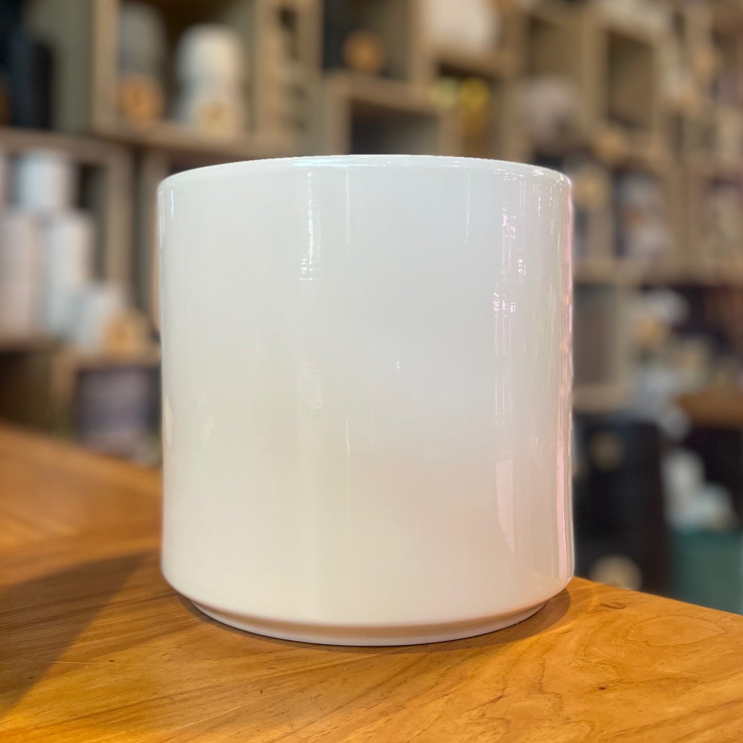 SK White Shiny Cylinder Pot 8”