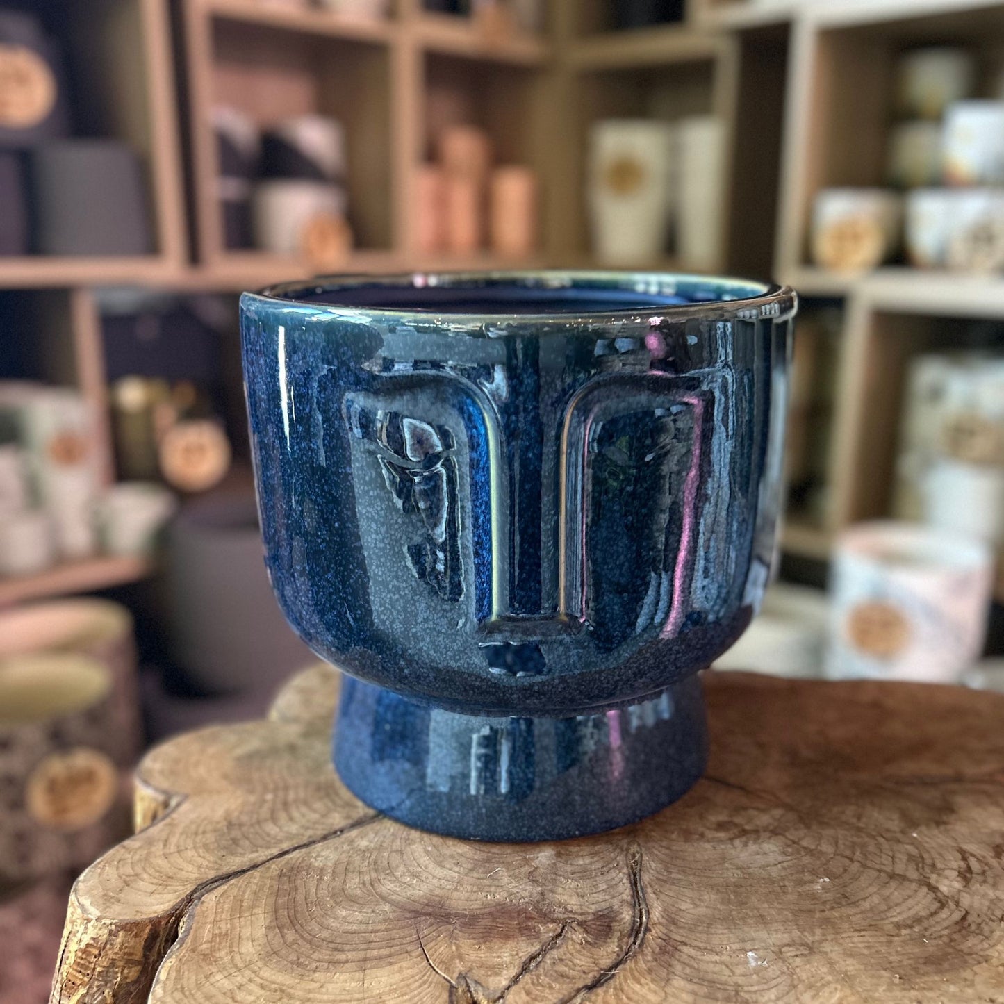 Blue Moai Face Pot 10”
