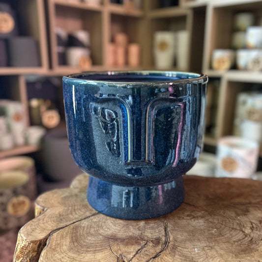 Blue Moai Face Pot 10”