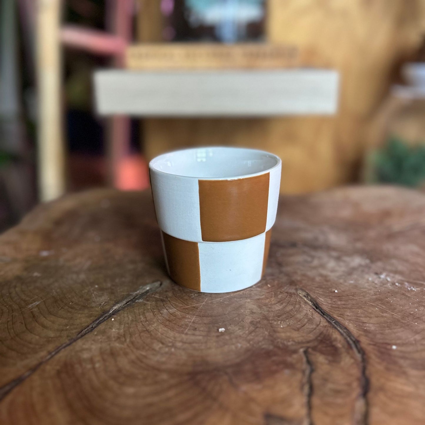 Checkerboard Pot Brown 3"