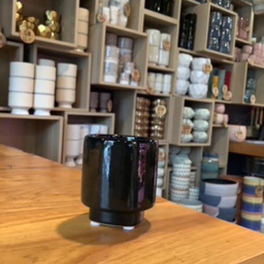 Black Cylinder Pot w/ Base 2.5”