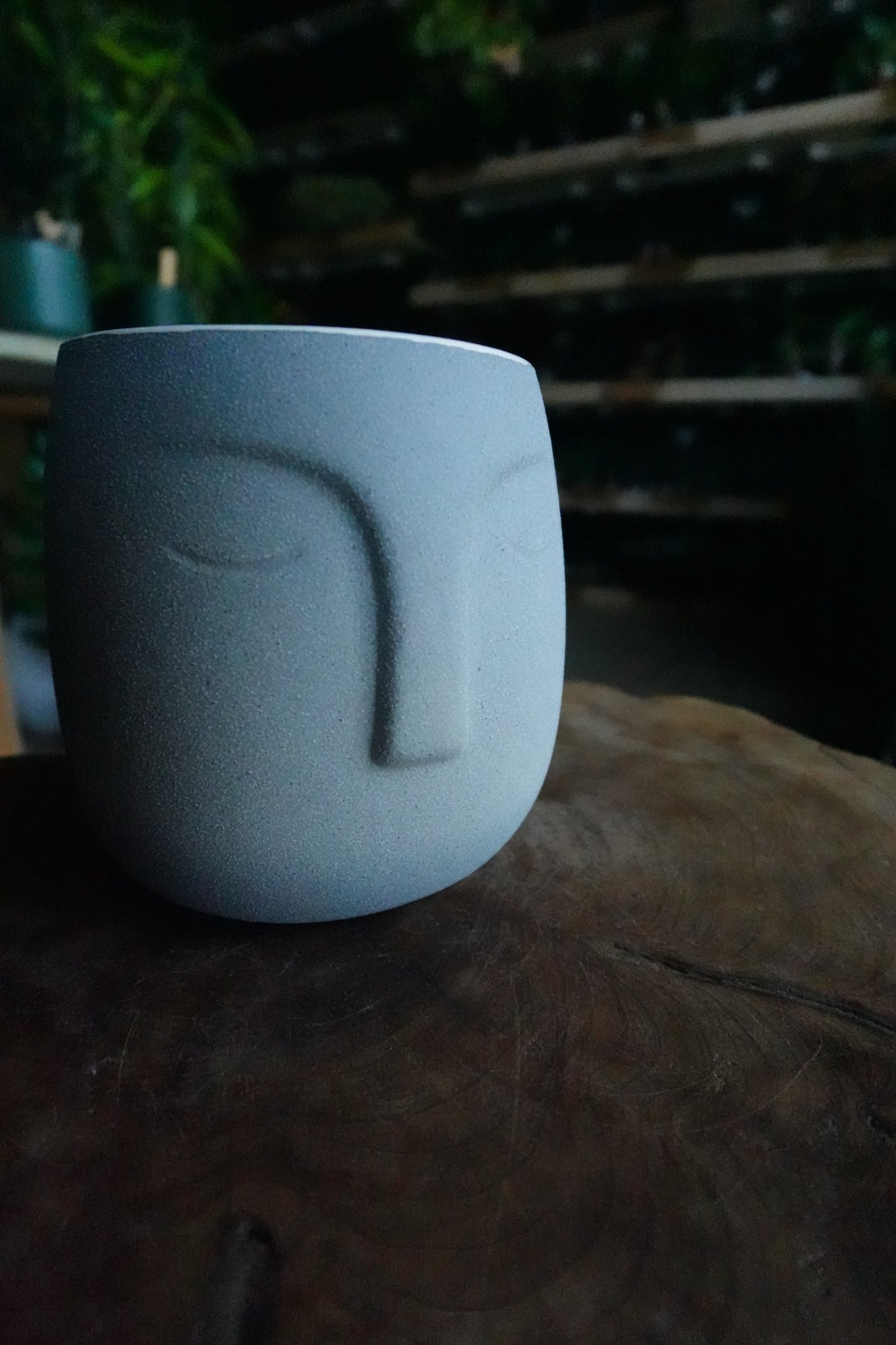 Grey Moai Face Pot 4.5”