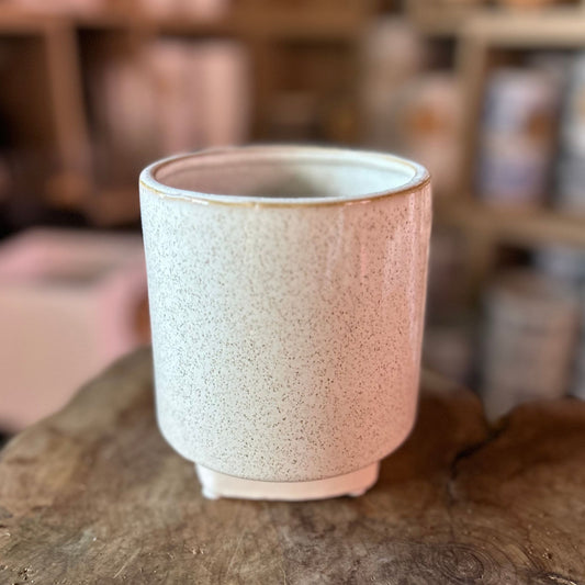 Cream Cylinder Pot w/ Base 4.5"