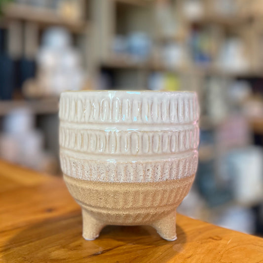 Ceramic Footed V Print Pot 6"